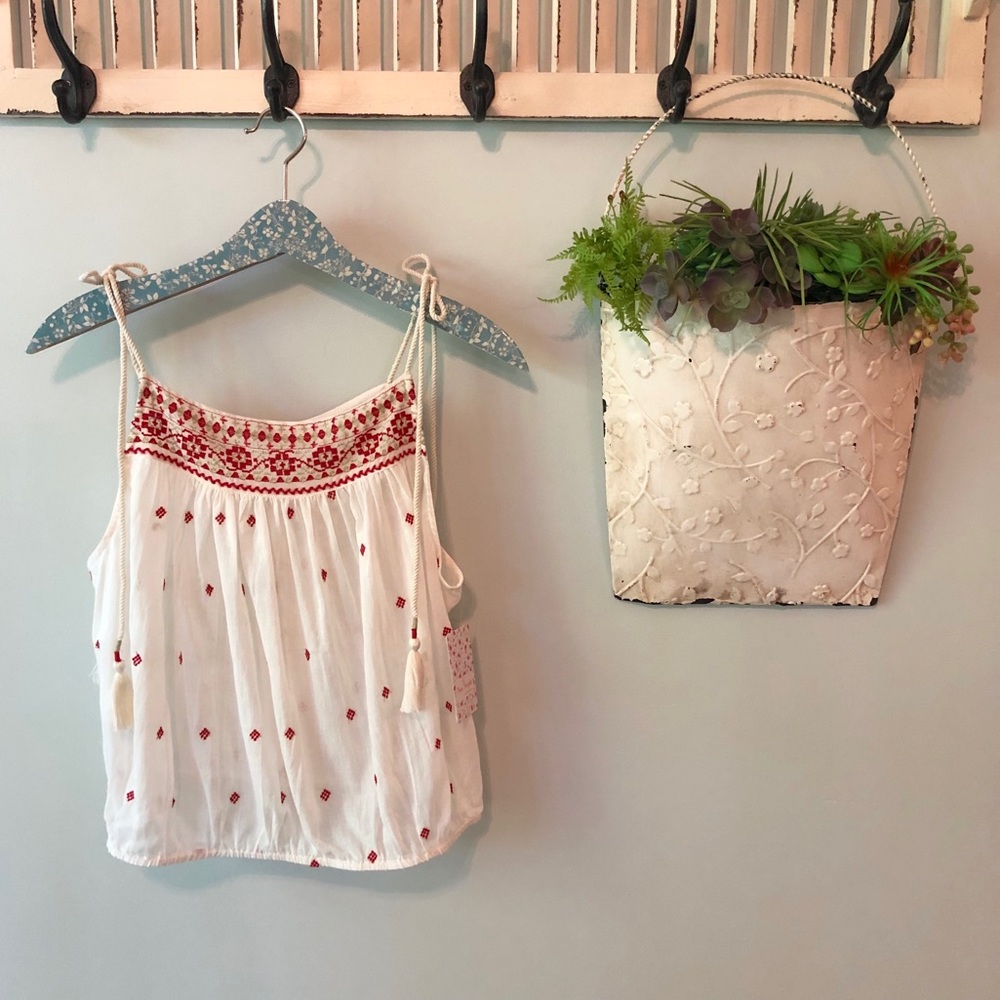 Free People Embroidered Crop Tank Ties Large L NEW